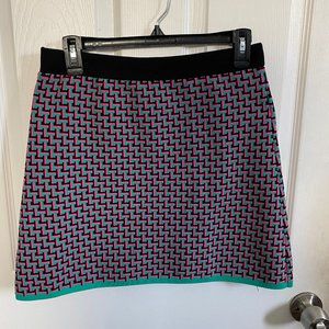 Zara Pink & Green Knit Geometrical Jacquard Small Skirt